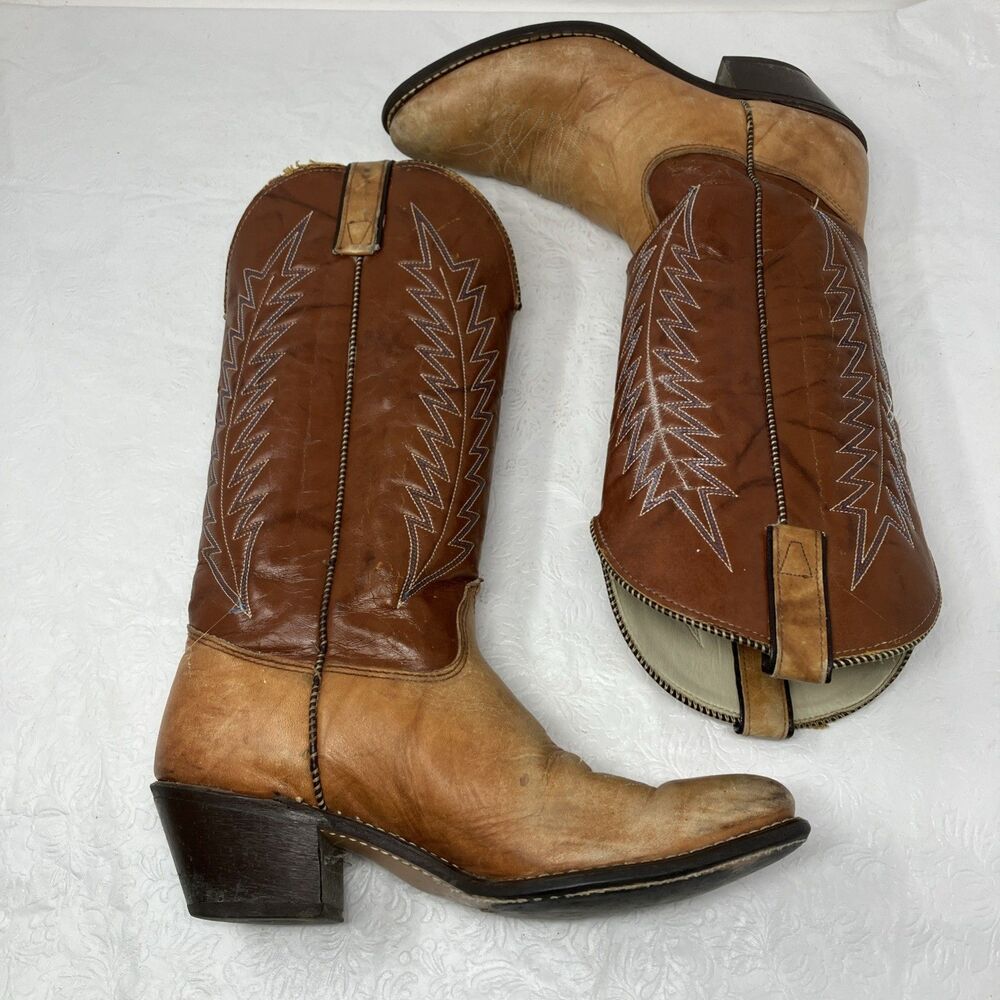 Vintage Texas Brand Cowboy Boots Western Brown Womens 8 M Embroidered FLAWED